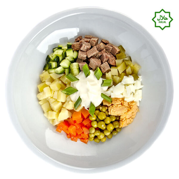 Салат Оливье с говядиной