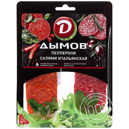 Колбаса сырокопчёная Дымов Ассорти Пепперони-Салями Итальянская