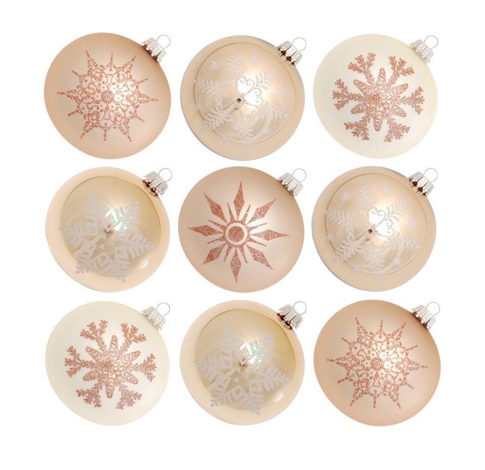 

Набор шаров для ёлки Krebs Коллекция традиции снежинки Германия стекло цвет розовый перламутровый 8 см 9 шт