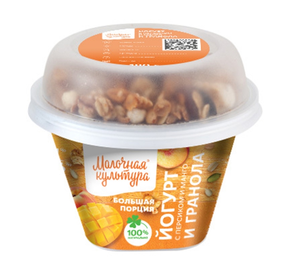 

Йогурт Молочная Культура с персиком, манго и гранолой с изюмом 2.7-3.5% 190 г