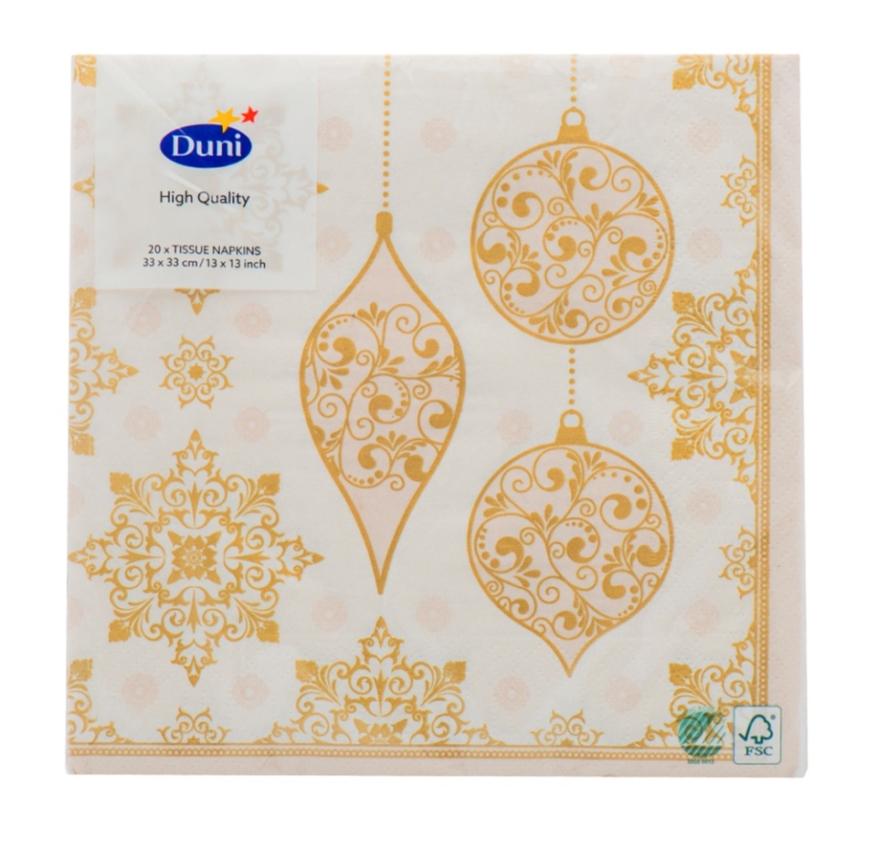 

Салфетки бумажные DUNI "X-MAS DECO CREAM" 3-сл 33 см 20 шт