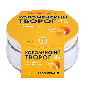 Творог рассыпчатый Коломенский с наполнителем Мандарин с мдж 4%