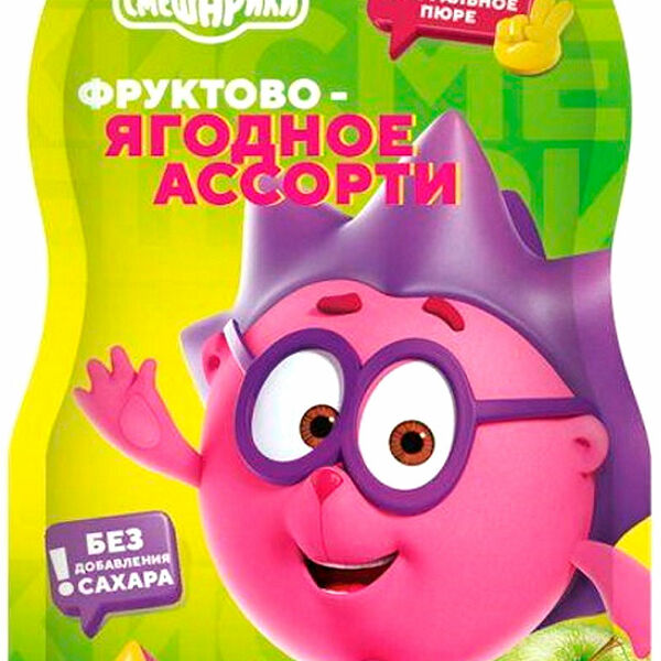 Пюре Маленькое счастье Смешарики Фруктово-ягодное ассорти с 6месяцев 85г