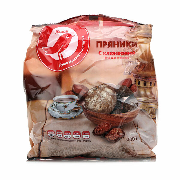 Пряники АШАН Красная птица с клюквенной начинкой, 300 г