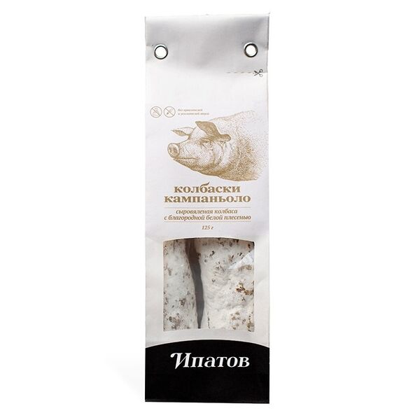 Колбаса сыровяленая полусухая Ипатов «Колбаски Кампаньоло» с благородной белой плесенью 125г, Россия