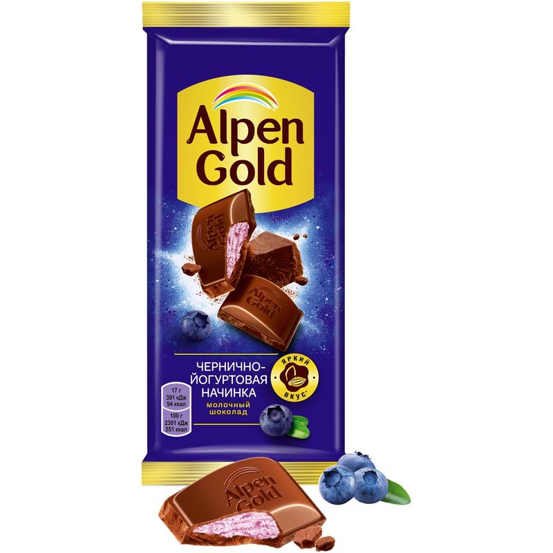 

Шоколад молочный Alpen Gold с чернично-йогуртовой начинкой 85 г