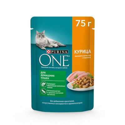 Влажный корм Purina ONE® для домашних кошек, с курицей и морковью, Пауч