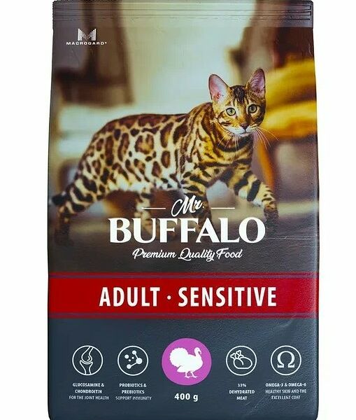 Mr.Buffalo Adult sensitive сухой корм для взрослых кошек с чувствительным пищеварением Индейка