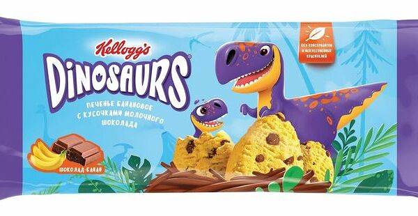 Печенье банановое Kellogg's Dinosaurs с кусочками молочного шоколада 120г