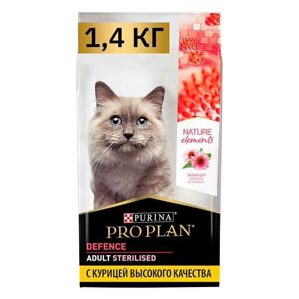 Сухой корм Pro Plan Nature Elements для взрослых стерилизованных кошек и кастрированных котов, с высоким содержанием курицы, 1,4 кг