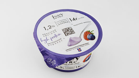 Скир «Исландский» с черникой и малиной 1.2%, Isey SKYR, 150 г, Россия, БЗМЖ