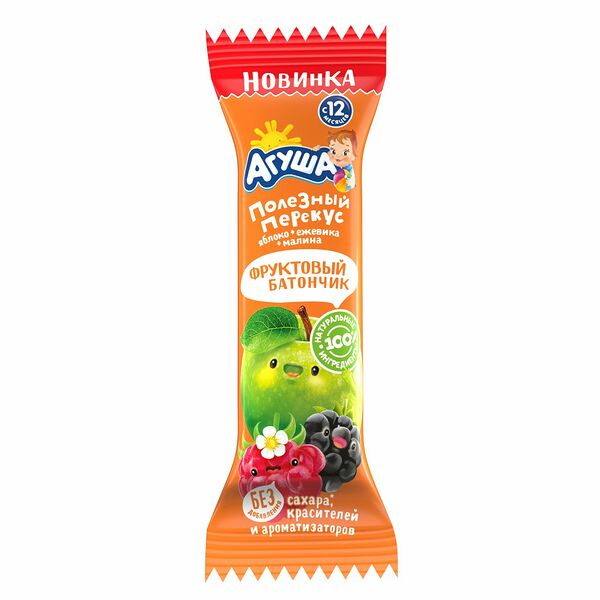 Батончик фруктовый Агуша Яблоко-ежевика-малина с 12 месяцев