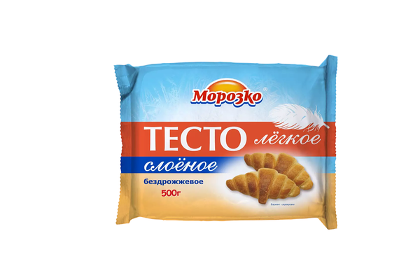 Тесто слоеное Морозко Легкое бездрожжевое замороженное 500 г(Продукт замороженный)