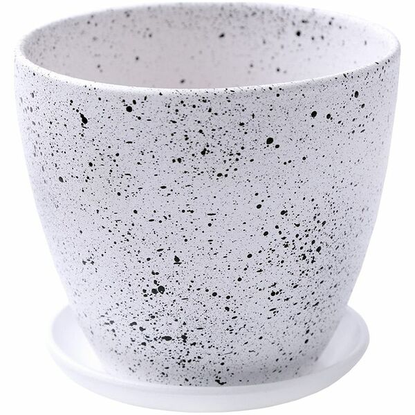 Горшок для цветов Вещицы Терраццо с подставкой белый керамический 13.5x13.5x13 см, 1.4 л