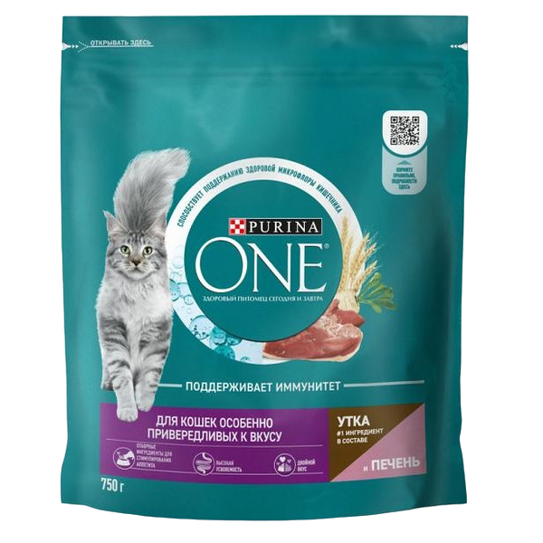 Сухой корм для кошек особенно привередливых к вкусу Purina One с уткой и печенью