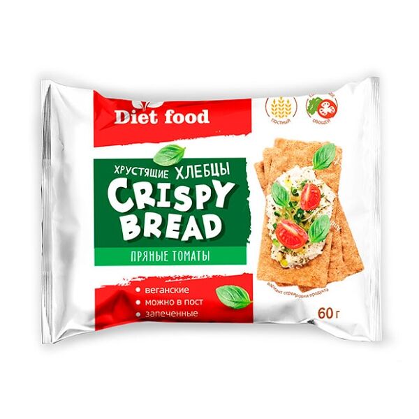 Хлебцы хрустящие ТМ запеченные с томатом и базиликом 60г