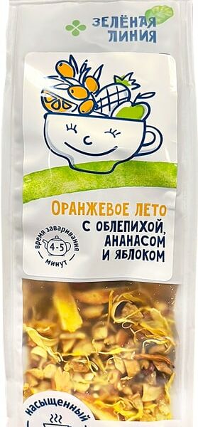 Напиток чайный Зеленая линия Оранжевое лето с облепихой ананасом и яблоком 75г