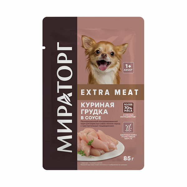 Корм для взрослых собак мелких пород Winner Extra Meat Куриная грудка в соусе, 85 г