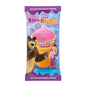 Мороженное Русский Холодъ Маша и Медведь 8% бабл гам в вафельном стаканчике 80г, Россия