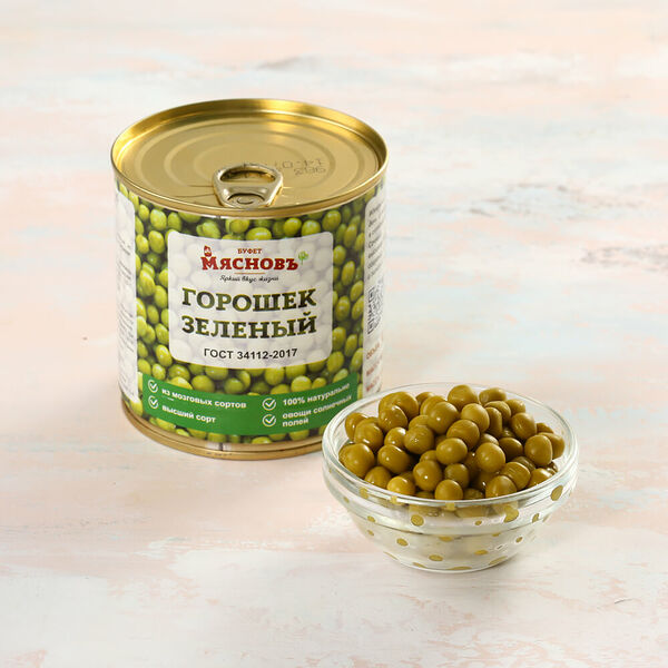 Горошек зеленый консервированный стерилизованный в/с ж/б МясновЪ Буфет