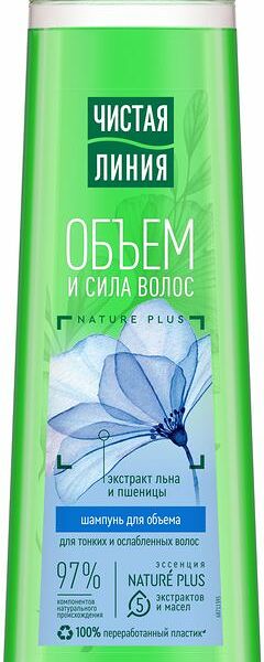 Шампунь для тонких и ослабленных волос Чистая линия Объем и сила Отвар трав Лен и пшеница