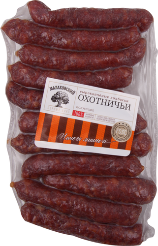 

Колбаски сырокопченые МК МАЛАХОВСКИЙ Охотничьи, 200г