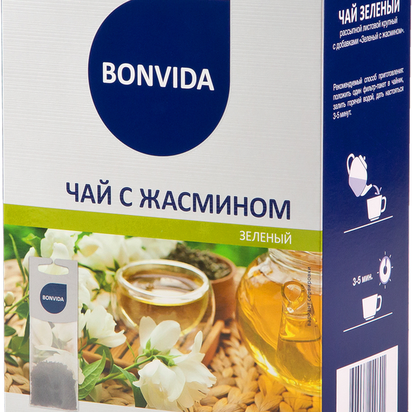 Чай зеленый BONVIDA с жасмином листовой, 20пак