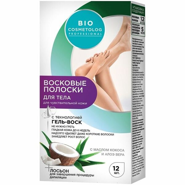 Набор Bio Cosmetolog Professional Полоски восковые и Лосьон для завершения депиляции, 12шт