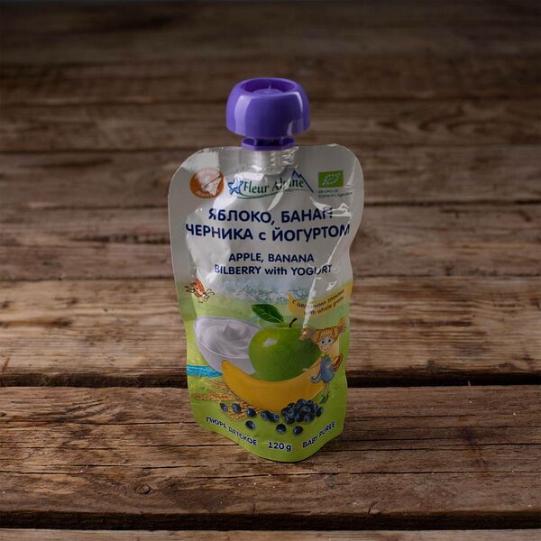 Пюре яблоко, банан, черника с йогуртом Био