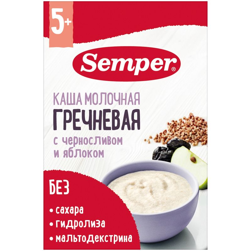 

Каша гречневая молочная с черносливом и яблоком с 5 месяцев ТМ Semper (Сэмпер)