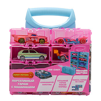 Набор машинок Die Cast в портативном розовом кейсе, Funky Toys, 8 шт., Китай