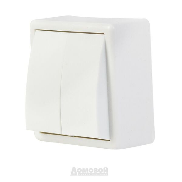 Выключатель двухклавишный открытая установка Реальная электрика А56-118 белый
