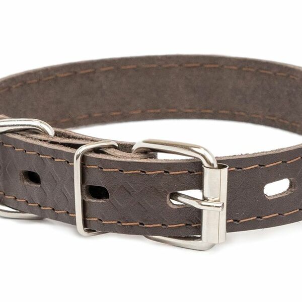 HOMEPET ошейник кожаный Ромбы 20мм х 33-43см простроченный с тиснением коричневый