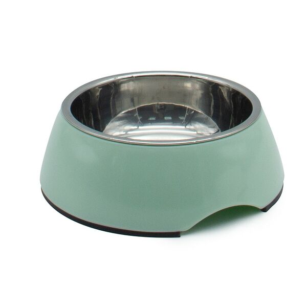 Миска для животных FOXIE металл на меламиновой подставке, зеленая