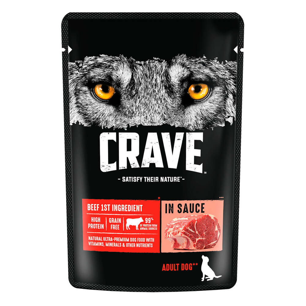 

Корм Crave Satisfy Their Nature влажный для взрослых собак всех пород с говядиной в соусе 85 г