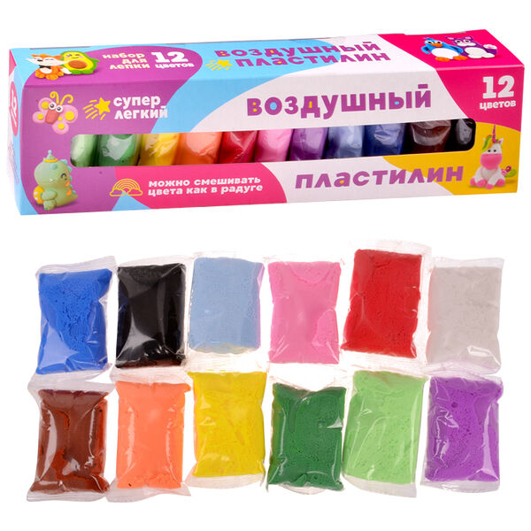 Масса для лепки (воздушный пластилин) в коробке 12 цветов арт PNK05