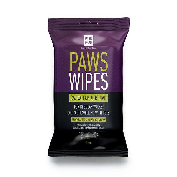 Влажные салфетки для ухода за лапами, 25 шт