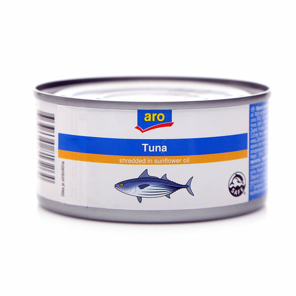 Полосатый тунец кусочки в подсолнечном масле консервированный ТМ Aro (Аро)
