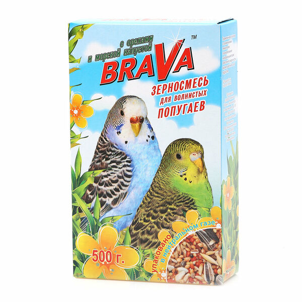 Зерносмесь для волнистых попугаев с орехами и морской капустой ТМ Brava (Брава)