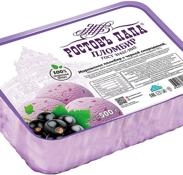 Мороженое Ростовъ папа Пломбир с черной смородиной 500г