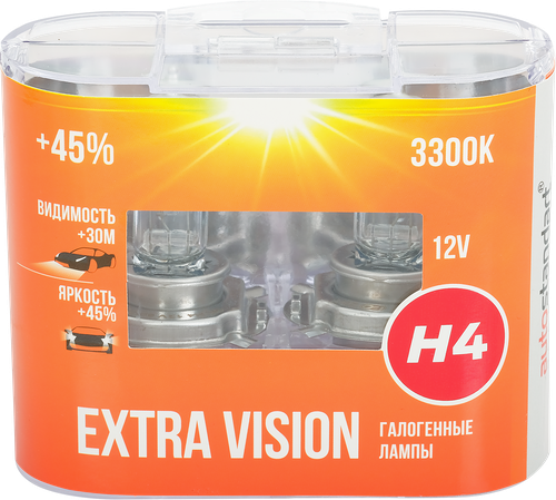 Лампа галогенная Autostandart H4 Extra vision 3300K, 12 В