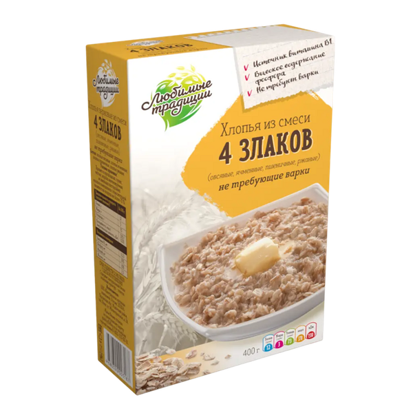 Хлопья Д Любимые Традиции 4 злака быстрого приготовления