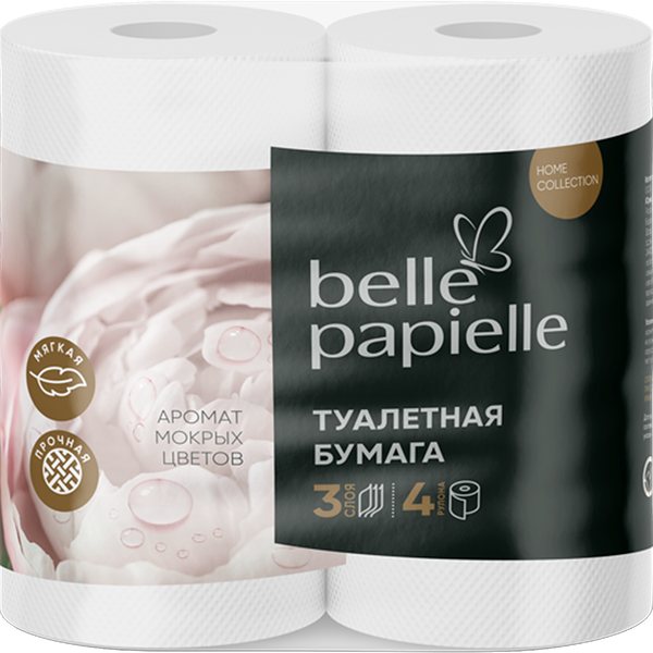Туалетная бумага Belle Papielle Мокрые Цветы 3 слоя 4 рулона