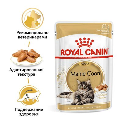 Корм для кошек влажный Royal Canin Maine Coon, мясо, кусочки в соусе