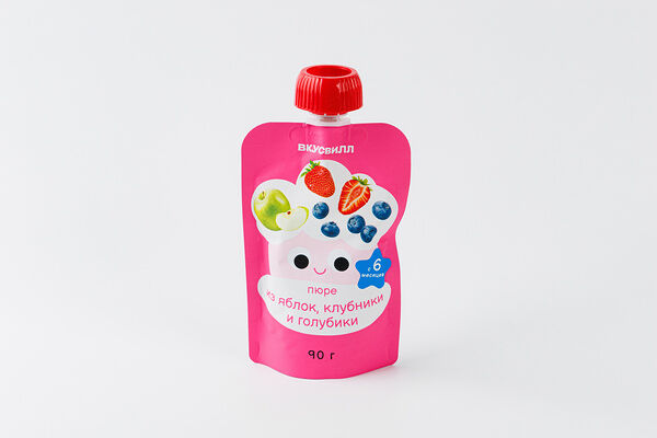 Пюре из яблок, клубники и голубики, 90 г