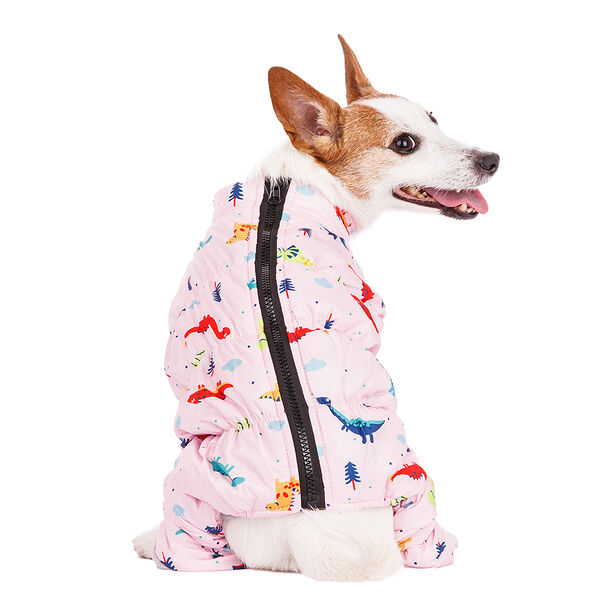 Комбинезон на молнии для собак с динозавриками Petmax L розовый (девочка)