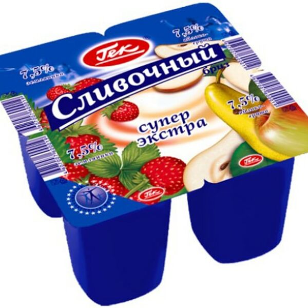Продукт йогуртный Гек Сливочный бриз Супер экстра Земляника-Яблоко-Груша 7.5% 100г