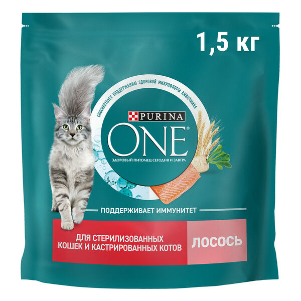 Сухой корм Purina ONE® полнорационный для стерилизованных кошек и кастрированных котов, с высоким содержанием лосося, 1,5 кг