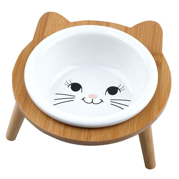 Миска для животных FOXIE Cat Bamboo Bowl белая керамическая на подставке 14х14х5,5см