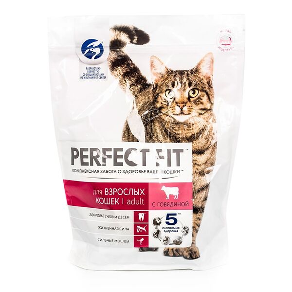 Корм сухой Perfect Fit полнорационный с говядиной для взрослых кошек, 650 г